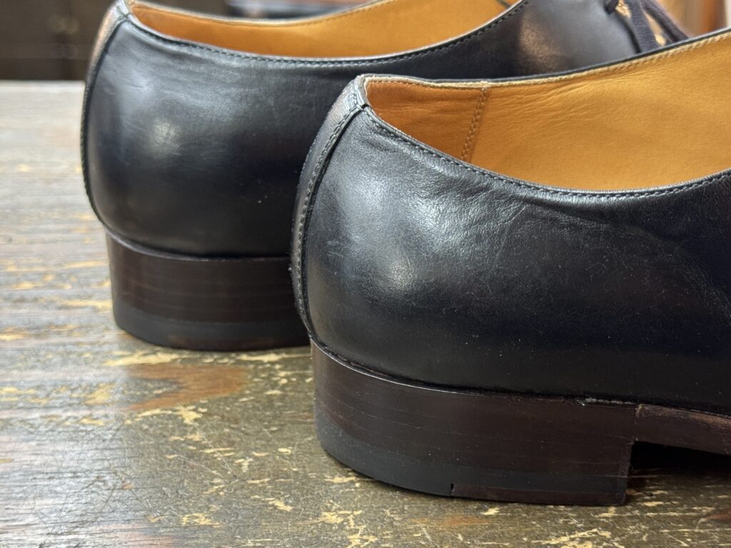 修理後ヒール側面 ダヴテイルリフトの層構造と仕上げ