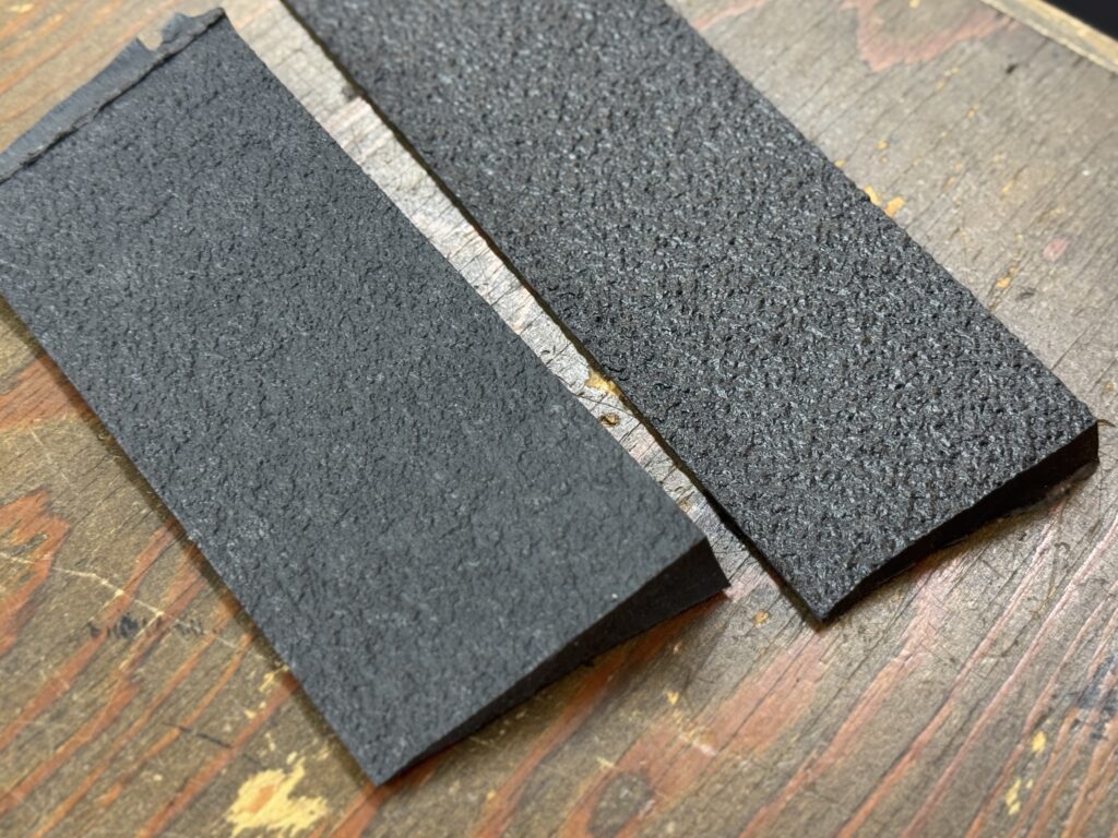 かかと傾斜板修理に使用するスポンジ素材とゴム素材の比較 厚みと質感の違い